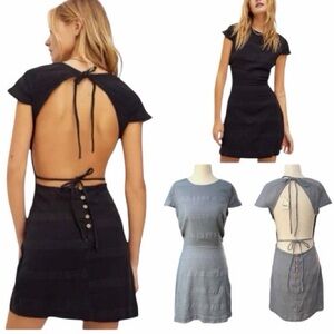 NWT! FREE PEOPLE Gray Cotton & Linen Blend Meika Open Back Mini Dress Size Large